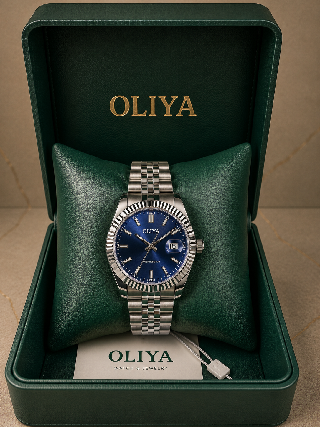 OLIYA Men's Fluted Silver Watch – Royal Blue Dial