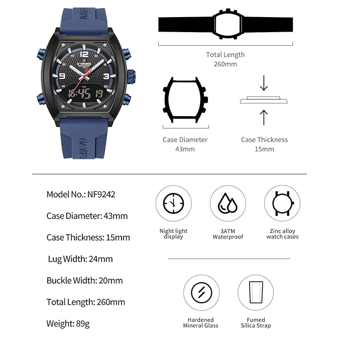 NAVIFORCE NF9242 Dynamic Racing Style Multifunctional Analog-Digital Watch