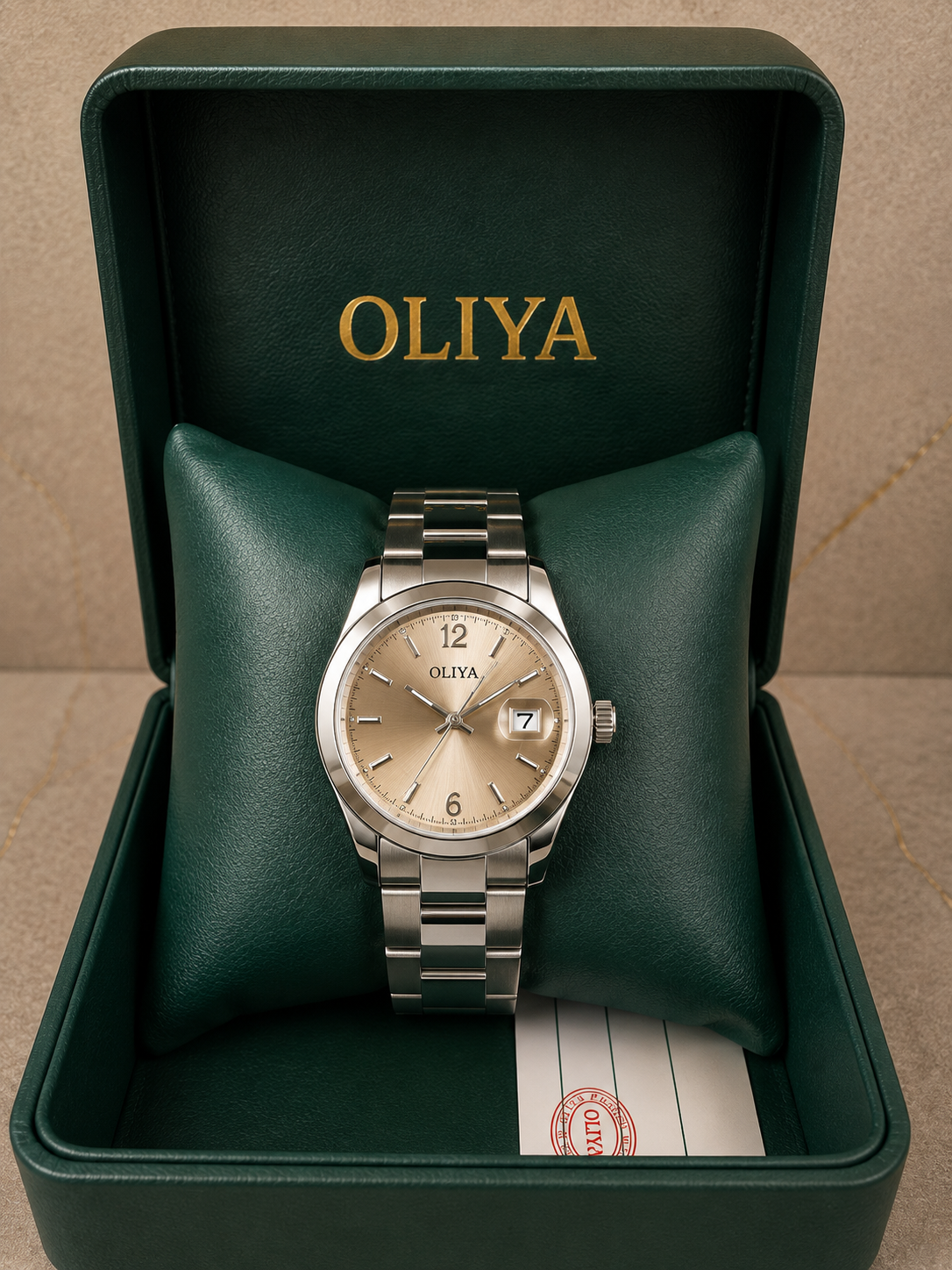 OLIYA Men's Silver Watch – Champagne Dial