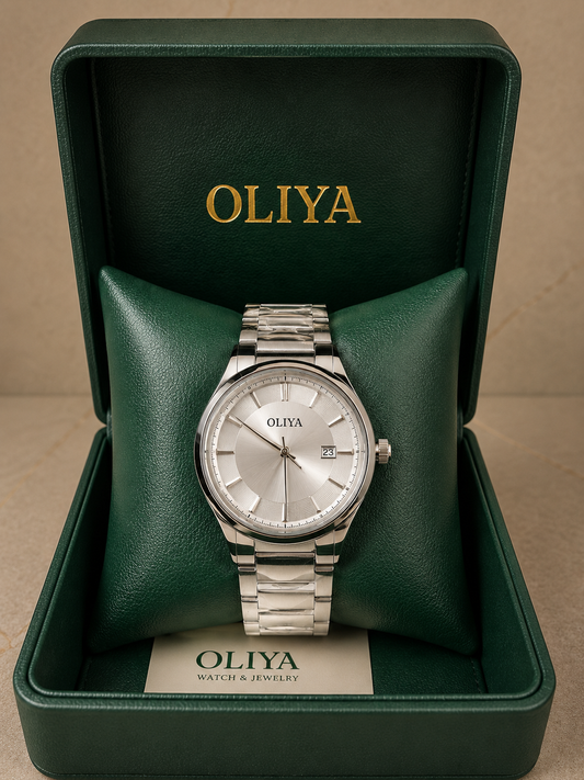 OLIYA Men's Fluted Silver Watch – Silver Dial