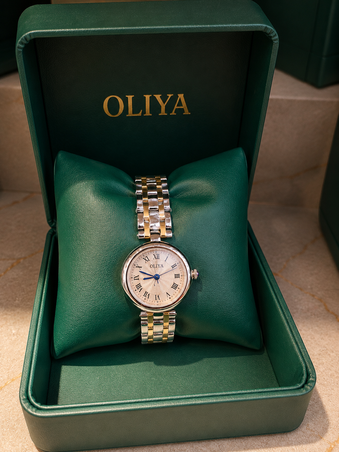 OLIYA Women's Two-Tone Roman Numeral Watch – Champagne Dial